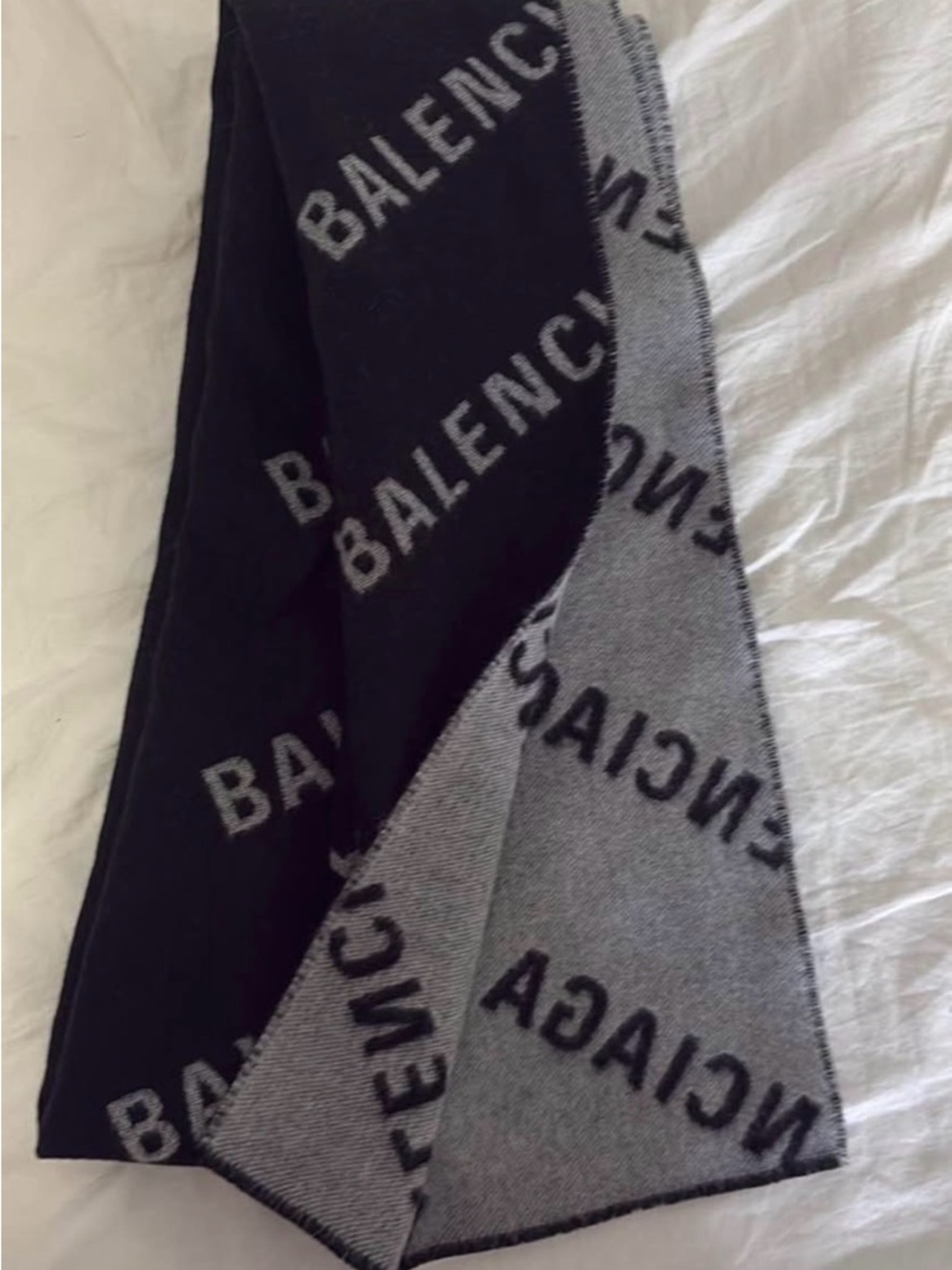 Balenciaga Black and Gray Logo Reversible Scarf